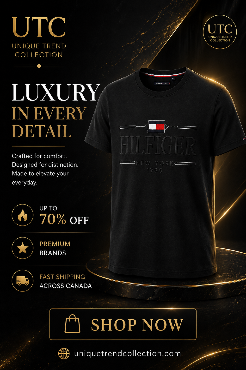 Tommy Hilfiger Men's Logo Graphic T-Shirt – Black | Premium Cotton Crew Neck | New York 1985