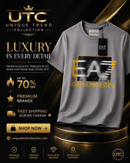 EA7 Emporio Armani Men's Premium Graphic T-Shirt | Grey Crew Neck Cotton Tee