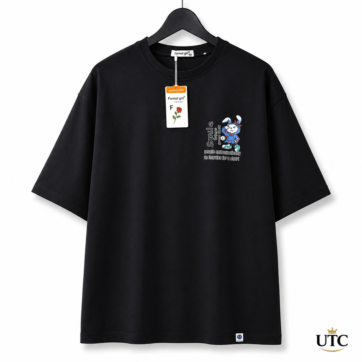 Women's Premium Oversized Cotton Graphic T-Shirt – Black | Smile Casual Crew Neck Tee