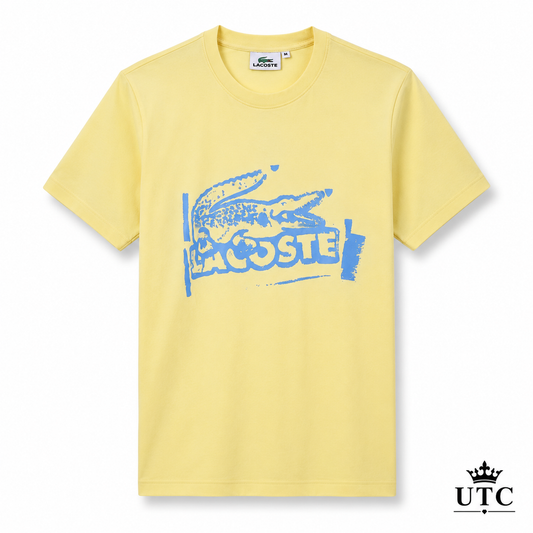 Lacoste Men's Yellow Graphic T-Shirt | Premium Cotton Crew Neck Short Sleeve Tee