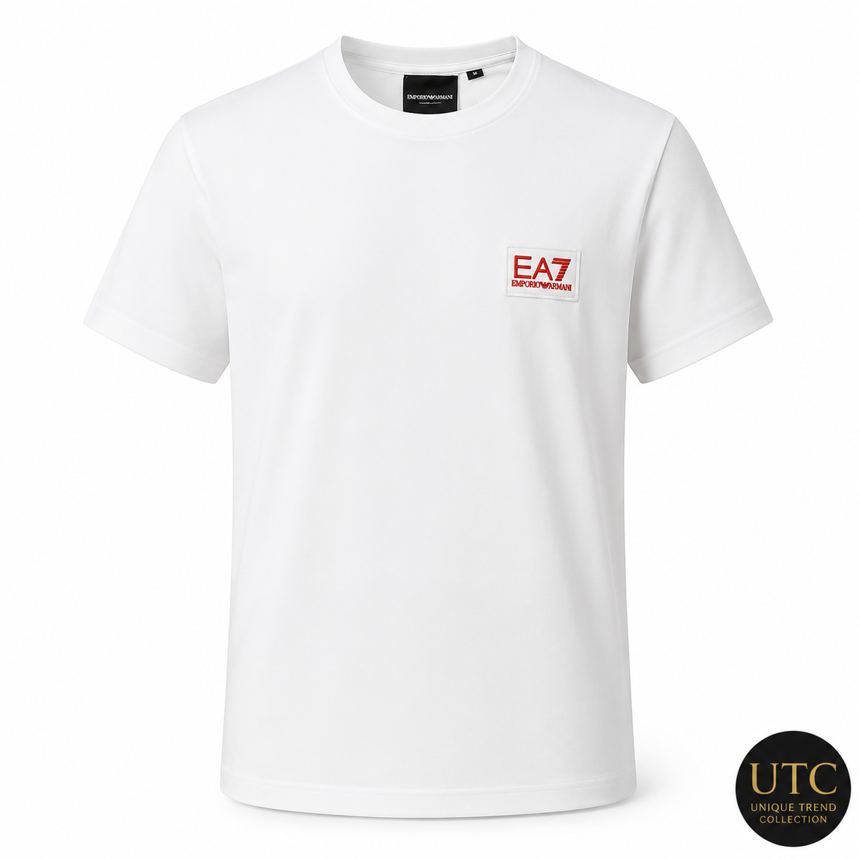 EA7 Emporio Armani Men's Logo T-Shirt – White | Premium Cotton Crew Neck | Designer Tee