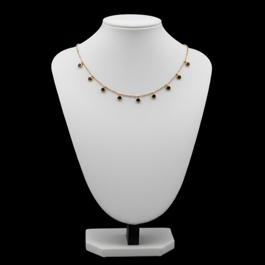✨ Elegant Black Crystal Charm Necklace for Women | Dainty Gold-Tone Necklace ✨