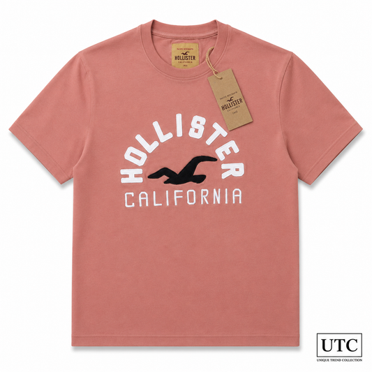🌸 Hollister California Men's Premium Pink Crew Neck T-Shirt | Soft Cotton Casual Tee 👕