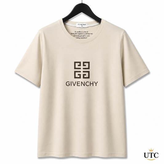 Givenchy Women's Premium Beige Logo Cotton T-Shirt | Luxury Short Sleeve Crew Neck Casual Tee