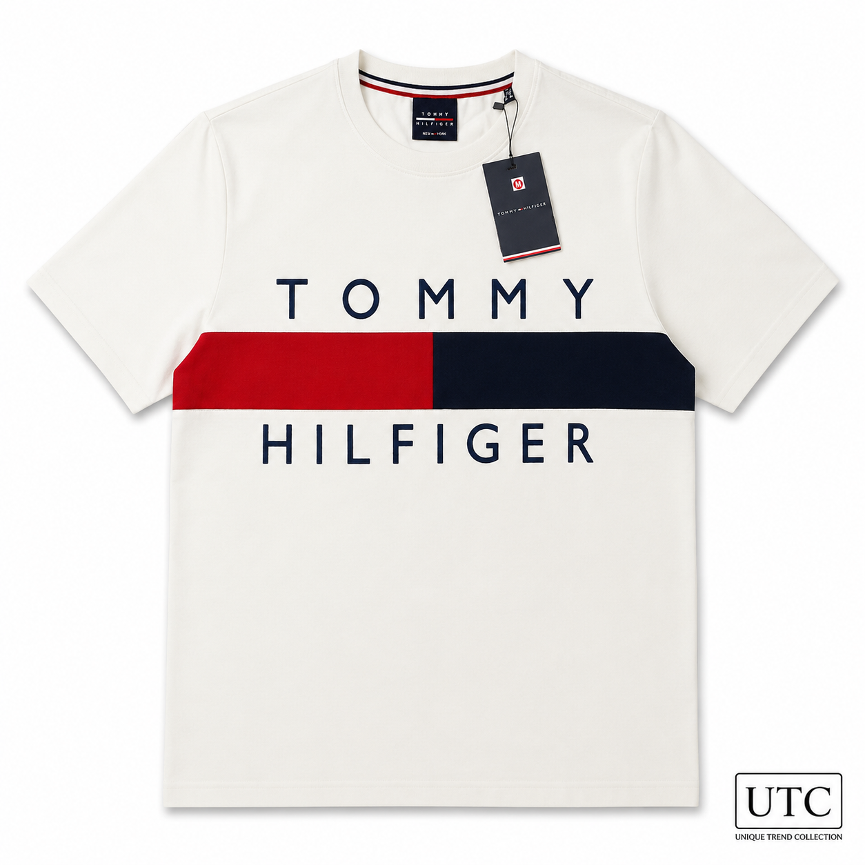🤍 Tommy Hilfiger Men's Flag Logo T-Shirt | White Premium Cotton Crew Neck