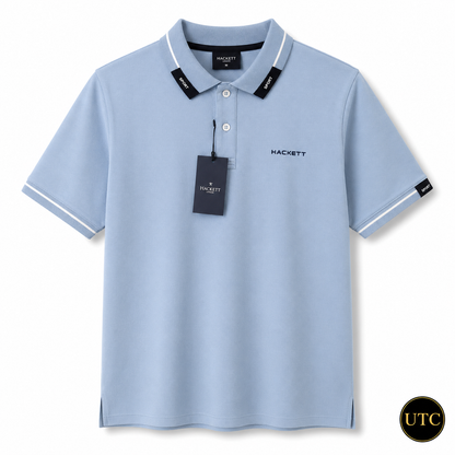 💙 Hackett London Men's Premium Sky Blue Polo Shirt 👕✨ | Luxury Cotton | Smart Casual | 100% Authentic