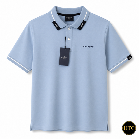 💙 Hackett London Men's Premium Sky Blue Polo Shirt 👕✨ | Luxury Cotton | Smart Casual | 100% Authentic