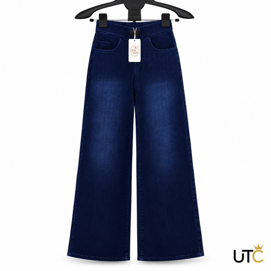 GREY RABBIT Women's Dark Blue Wide-Leg Jeans – High-Waist Stretch Denim Pants
