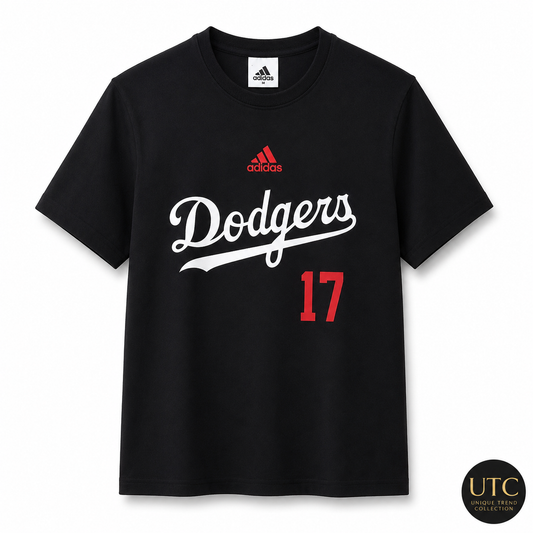 Adidas x Los Angeles Dodgers Men's Graphic T-Shirt #17 | Black Cotton Crew Neck