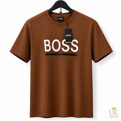 BOSS Men’s Brown Logo T-Shirt | Premium Short Sleeve Crew Neck Tee