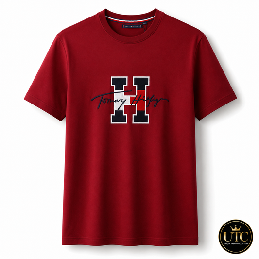 🔥 Tommy Hilfiger Men's Signature Logo T-Shirt | Premium Cotton Crew Neck | Classic Red | Soft & Comfortable