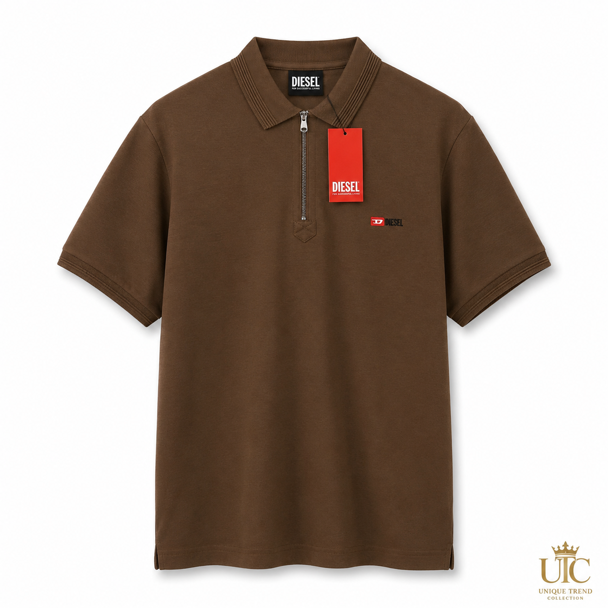 Premium Men's Coffee Brown Quarter-Zip Polo Shirt | Soft Cotton Blend Casual Polo