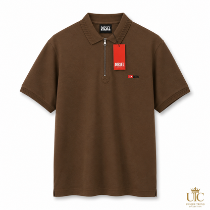 Premium Men's Coffee Brown Quarter-Zip Polo Shirt | Soft Cotton Blend Casual Polo