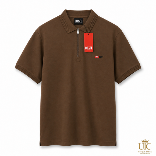 Premium Men's Coffee Brown Quarter-Zip Polo Shirt | Soft Cotton Blend Casual Polo