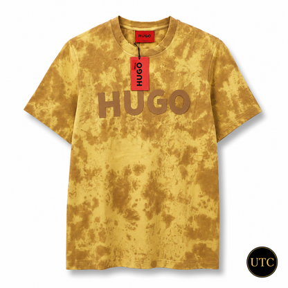 👕 HUGO Men's Premium Tie-Dye Logo T-Shirt 💛🔥 | Soft Cotton Crew Neck | Modern Casual Wear
