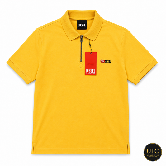 🔥 Diesel Men's Premium Yellow Zip Polo Shirt | Luxury Cotton Casual Golf Polo 👕💛