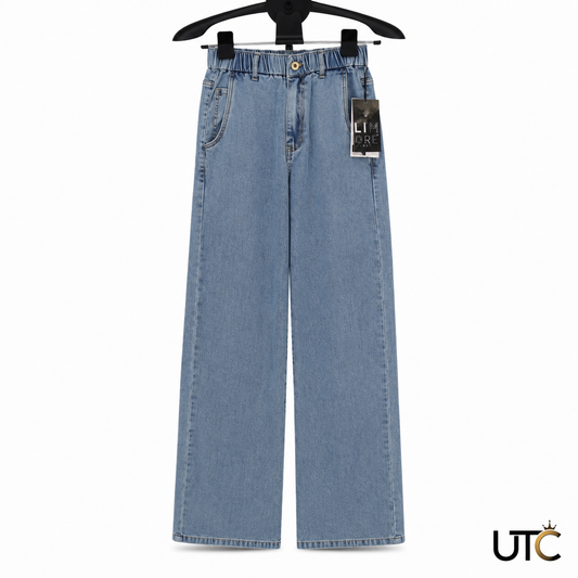 LIMORE Women’s Light Blue Wide-Leg Jeans | Elastic Waist Denim