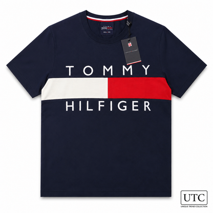 💙 Tommy Hilfiger Men's Flag Logo T-Shirt | Navy Blue Premium Cotton Crew Neck