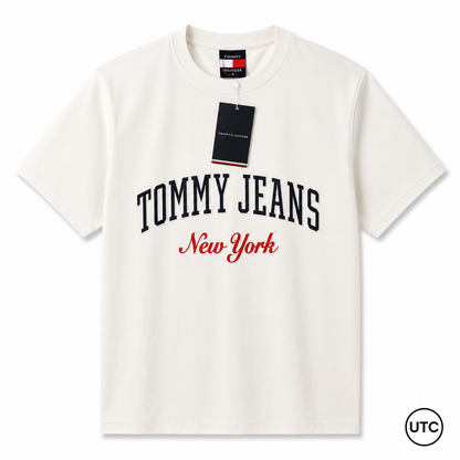 🤍 Tommy Hilfiger Men's Tommy Jeans New York T-Shirt | White Premium Cotton Crew Neck