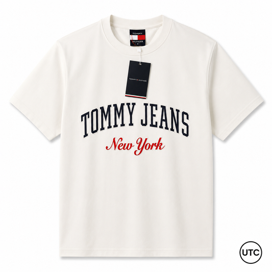🤍 Tommy Hilfiger Men's Tommy Jeans New York T-Shirt | White Premium Cotton Crew Neck