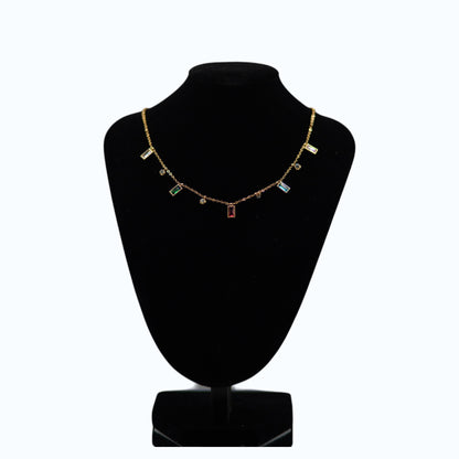 ✨ Luxury Multicolor Crystal Charm Necklace – Gold Plated Dainty Pendant Necklace for Women ✨
