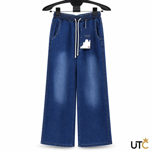 LIMORE Women’s Dark Blue Wide-Leg Jeans | Drawstring Elastic Waist