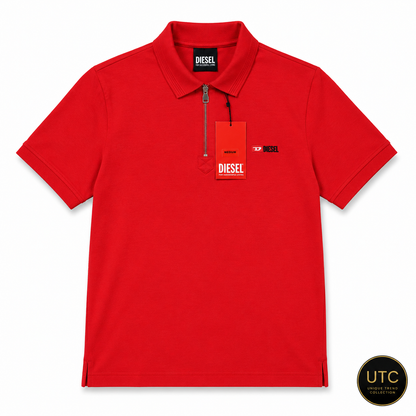 🔥 Diesel Men's Premium Red Quarter-Zip Polo Shirt | Luxury Cotton Casual Golf Polo ❤️👔