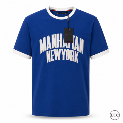 🔵✨ Premium Men's Royal Blue Crew Neck T-Shirt | Manhattan Graphic | Soft Cotton Blend ✨