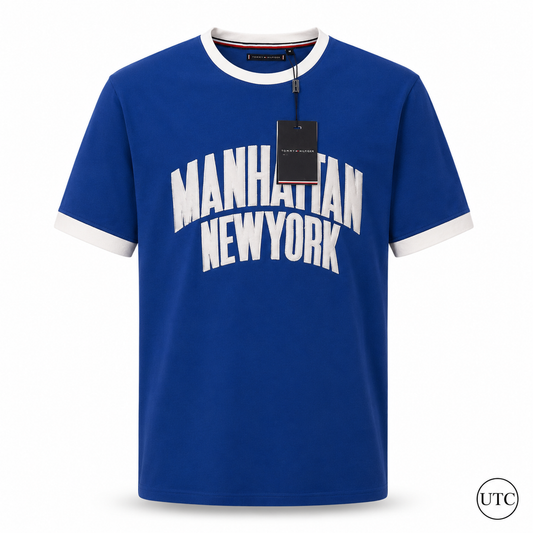 🔵✨ Premium Men's Royal Blue Crew Neck T-Shirt | Manhattan Graphic | Soft Cotton Blend ✨