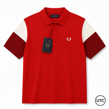 Premium Men's Color Block Polo Shirt | Soft Cotton Blend | Modern Casual Golf Shirt | Red