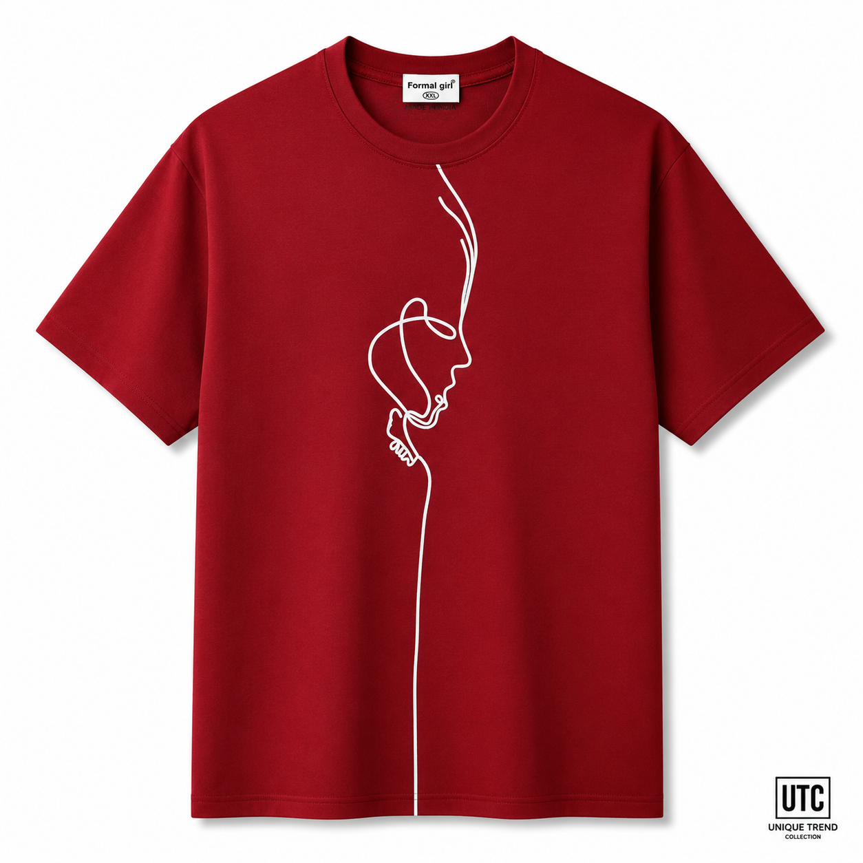 Formal Girl Women’s Oversized Burgundy Graphic T-Shirt – Abstract Face Print