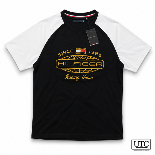🖤 Tommy Hilfiger Men's Racing Team T-Shirt | Black & White Premium Cotton Crew Neck