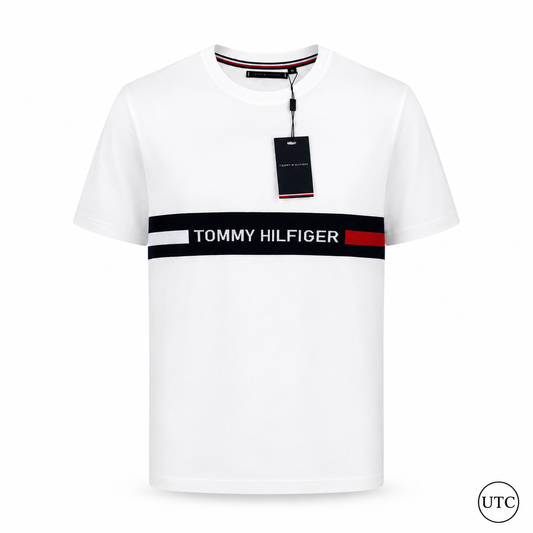 ✨ Premium Men's White Crew Neck T-Shirt | Signature Stripe | Soft Cotton Blend ✨