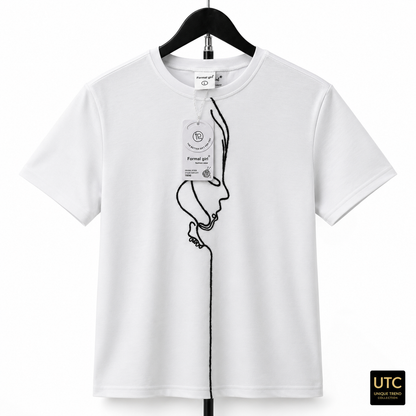 Formal Girl Women’s White Minimalist Line Art T-Shirt – Short Sleeve Casual Tee