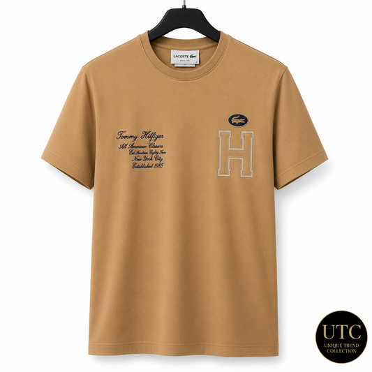 Tommy Hilfiger Men's Premium Camel Crew Neck T-Shirt | Short Sleeve Cotton Designer Tee