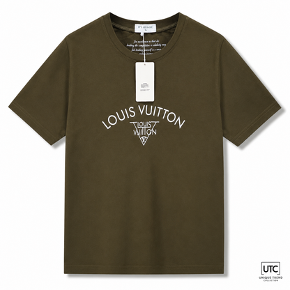 Louis Vuitton Women's Premium Olive Green Logo Cotton T-Shirt | Luxury Short Sleeve Crew Neck Casual Tee
