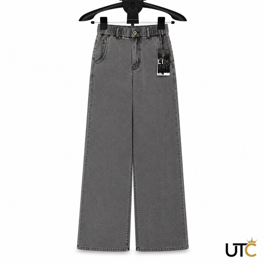 LIMORE Women’s Washed Grey Wide-Leg Jeans | Elastic Waist