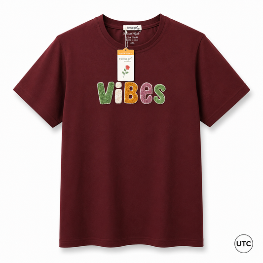 Women's Premium Oversized Cotton Graphic T-Shirt – Burgundy | Soft Casual Crew Neck Tee