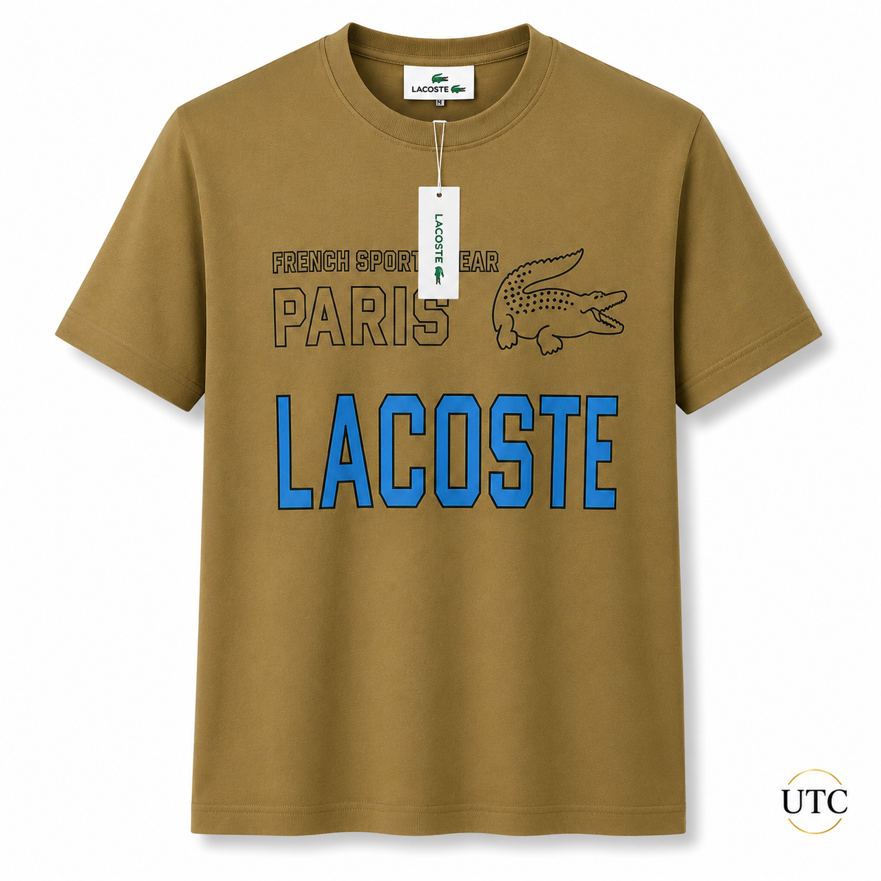 Lacoste Men's Premium Olive Green Graphic Cotton T-Shirt | Soft Crew Neck Casual Tee