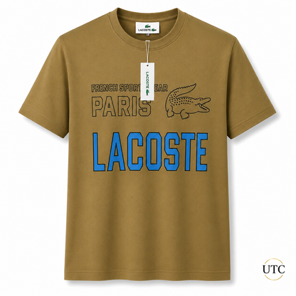 Lacoste Men's Premium Olive Green Graphic Cotton T-Shirt | Soft Crew Neck Casual Tee