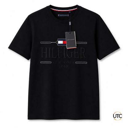 Tommy Hilfiger Men's Logo Graphic T-Shirt – Black | Premium Cotton Crew Neck | New York 1985
