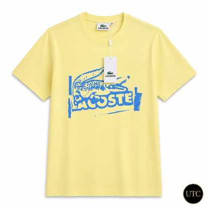 Lacoste Men's Yellow Graphic T-Shirt | Premium Cotton Crew Neck Short Sleeve Tee