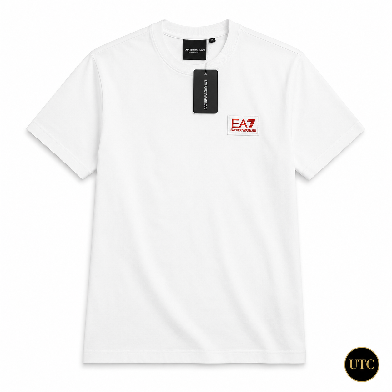 EA7 Emporio Armani Men's Logo T-Shirt – White | Premium Cotton Crew Neck | Designer Tee