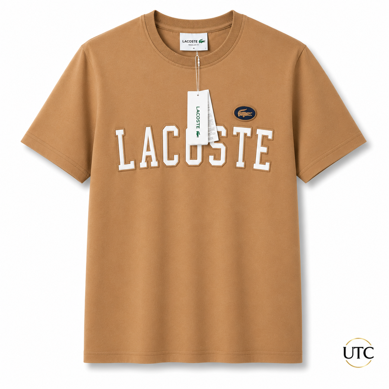 Lacoste Men's Logo Crew Neck T-Shirt – Camel | Premium Cotton Casual Tee