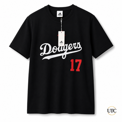 Adidas x Los Angeles Dodgers Men's Graphic T-Shirt #17 | Black Cotton Crew Neck