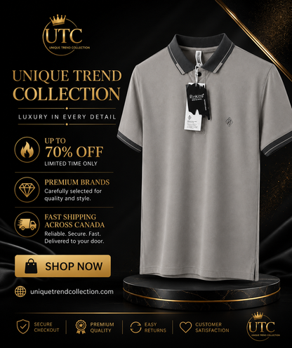 Premium Men's Light Grey Polo Shirt | Soft Cotton Blend | Classic Short Sleeve Golf Polo