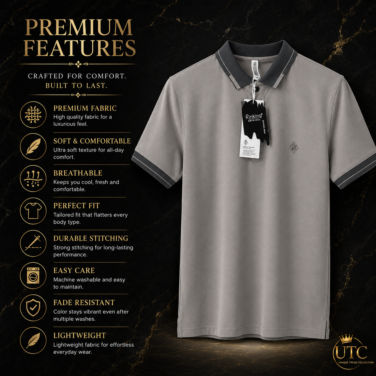 Premium Men's Light Grey Polo Shirt | Soft Cotton Blend | Classic Short Sleeve Golf Polo