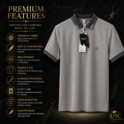 Premium Men's Light Grey Polo Shirt | Soft Cotton Blend | Classic Short Sleeve Golf Polo