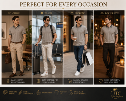 Premium Men's Light Grey Polo Shirt | Soft Cotton Blend | Classic Short Sleeve Golf Polo
