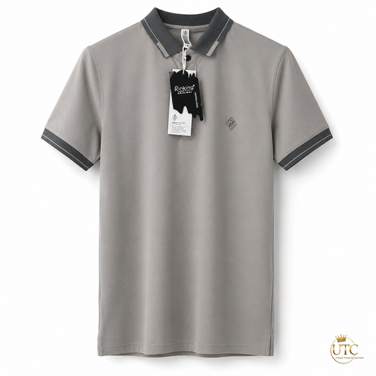 Premium Men's Light Grey Polo Shirt | Soft Cotton Blend | Classic Short Sleeve Golf Polo